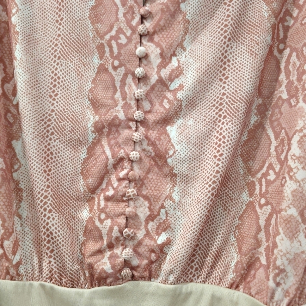 AFRM Long Sleeve V-Neck Blush Pink Snake Print Thong Bodysuit, Button Front, XL - Picture 4 of 14